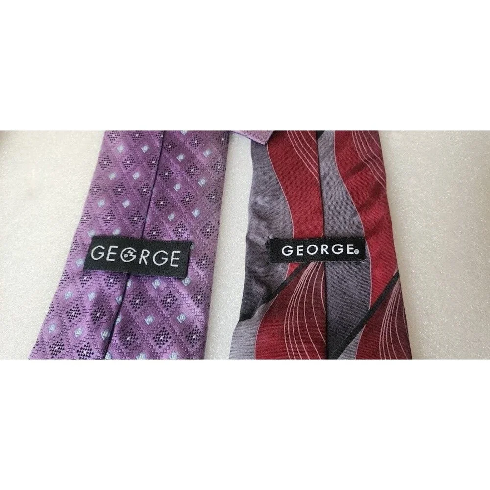 George Men Suit Neck Tie Set 100% Silk Black Red Gray Purple Blue Diamond Used